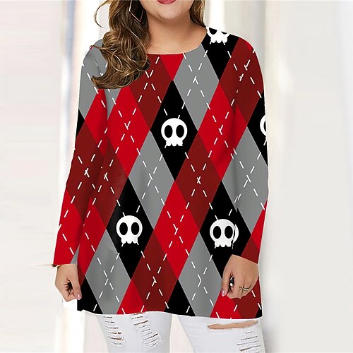 Women's Plus Size Tops T shirt Tee Skull Pumpkin Print Long Sleeve Crewneck Casual Festival Halloween Halloween Daily Cotton Spandex Jersey Fall Winter Blue Red / 3D Print
Women's Plus Size Tops T shirt Tee Skull Pumpkin Print Long Sleeve Crewneck Casual Festival Halloween Halloween Daily Cotton Spandex Jersey Fall Winter Blue Red / 3D Print