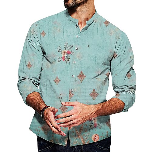 Men's Shirt Graphic Shirt Floral Geometry Stand Collar Blue 3D Print Outdoor Street Long Sleeve Button-Down Print Clothing Apparel Fashion Designer Casual Breathable
Men's Shirt Graphic Shirt Floral Geometry Stand Collar Blue 3D Print Outdoor Street Long Sleeve Button-Down Print Clothing Apparel Fashion Designer Casual Breathable