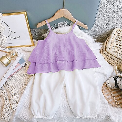 2 Pieces Kids Girls' Clothing Set Outfit Solid Color Sleeveless Cotton Set Sweet Summer 2-8 Years Purple
2 Pieces Kids Girls' Clothing Set Outfit Solid Color Sleeveless Cotton Set Sweet Summer 2-8 Years Purple