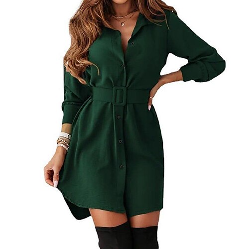 Women's Shirt Dress Shift Dress Short Mini Dress Green Wine Coffee Long Sleeve Pure Color With Belt Fall Winter Shirt Collar Fashion Modern 2022 S M L XL
Women's Shirt Dress Shift Dress Short Mini Dress Green Wine Coffee Long Sleeve Pure Color With Belt Fall Winter Shirt Collar Fashion Modern 2022 S M L XL