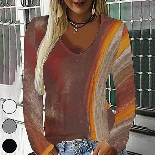 Women's T shirt Tee Brown Graphic Geometric Print Long Sleeve Casual Daily Vintage V Neck Regular Geometric Painting S / 3D Print
Women's T shirt Tee Brown Graphic Geometric Print Long Sleeve Casual Daily Vintage V Neck Regular Geometric Painting S / 3D Print