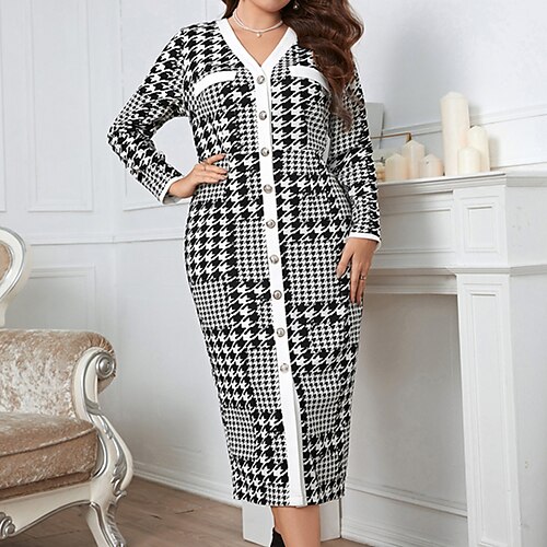 Women's Plus Size Work Dress Houndstooth V Neck Long Sleeve Fall Winter Work Elegant Midi Dress Going out Work Dress
Women's Plus Size Work Dress Houndstooth V Neck Long Sleeve Fall Winter Work Elegant Midi Dress Going out Work Dress