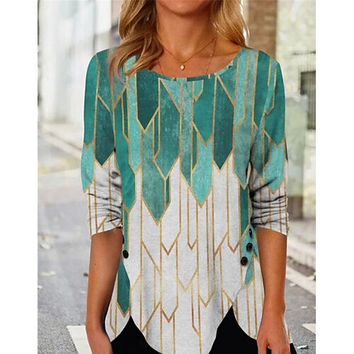 Women's T shirt Tee Green Yellow Graphic Geometric Print Long Sleeve Daily Weekend Basic Round Neck Regular Geometric Painting S / 3D Print
Women's T shirt Tee Green Yellow Graphic Geometric Print Long Sleeve Daily Weekend Basic Round Neck Regular Geometric Painting S / 3D Print