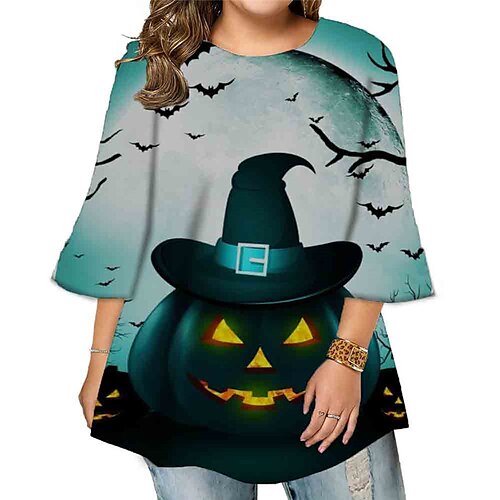 Women's Plus Size Tops Blouse Shirt Letter Pumpkin Print 3/4 Length Sleeve Crewneck Vintage Streetwear Festival Halloween Halloween Holiday Cotton Spandex Jersey Fall Winter Blue Yellow
Women's Plus Size Tops Blouse Shirt Letter Pumpkin Print 3/4 Length Sleeve Crewneck Vintage Streetwear Festival Halloween Halloween Holiday Cotton Spandex Jersey Fall Winter Blue Yellow