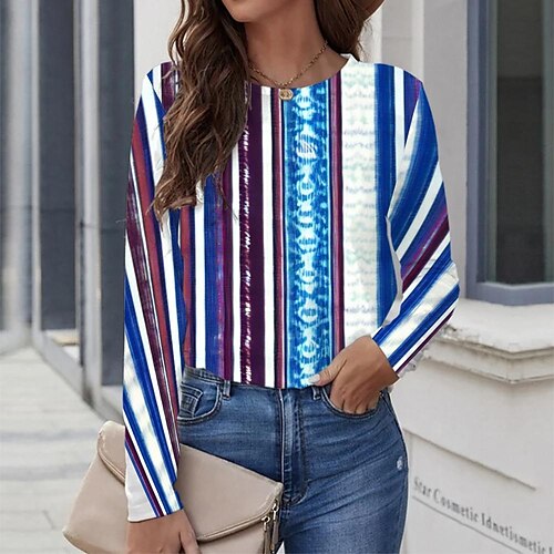 Women's T shirt Tee Blue Graphic Geometric Print Long Sleeve Casual Daily Vintage Round Neck Regular Geometric Painting S / 3D Print
Women's T shirt Tee Blue Graphic Geometric Print Long Sleeve Casual Daily Vintage Round Neck Regular Geometric Painting S / 3D Print