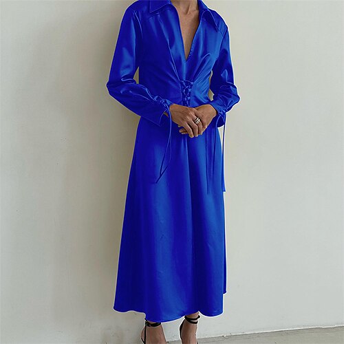 Women's Shirt Dress Satin Dress Long Dress Maxi Dress Blue Long Sleeve Pure Color Lace up Winter Fall Autumn Shirt Collar Fashion Winter Dress Weekend Fall Dress 2022 S M L
Women's Shirt Dress Satin Dress Long Dress Maxi Dress Blue Long Sleeve Pure Color Lace up Winter Fall Autumn Shirt Collar Fashion Winter Dress Weekend Fall Dress 2022 S M L