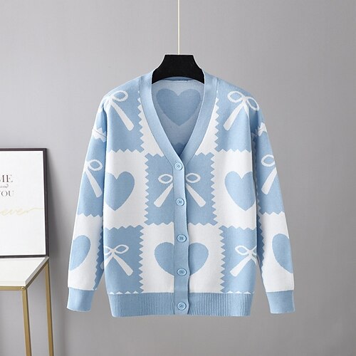 Women's Cardigan Sweater Jumper Ribbed Knit Patchwork Button Heart V Neck Stylish Casual Outdoor Daily Winter Fall Green Blue One-Size / Long Sleeve / Holiday / Going out / Loose Fit
Women's Cardigan Sweater Jumper Ribbed Knit Patchwork Button Heart V Neck Stylish Casual Outdoor Daily Winter Fall Green Blue One-Size / Long Sleeve / Holiday / Going out / Loose Fit