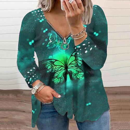 Women's Plus Size Tops Blouse Shirt Butterfly Zipper Print Long Sleeve V Neck Casual Daily Going out Cotton Blend Fall Winter Green Black
Women's Plus Size Tops Blouse Shirt Butterfly Zipper Print Long Sleeve V Neck Casual Daily Going out Cotton Blend Fall Winter Green Black