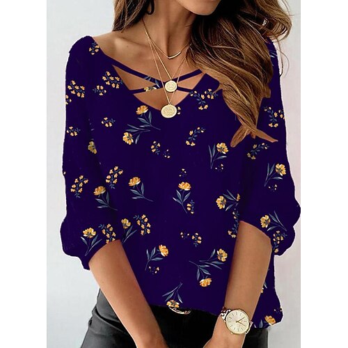 Women's T shirt Tee Blue Floral Print Long Sleeve Holiday Weekend Basic V Neck Regular Painting S / 3D Print
Women's T shirt Tee Blue Floral Print Long Sleeve Holiday Weekend Basic V Neck Regular Painting S / 3D Print