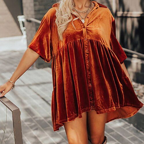 Women's Velvet Dress Shirt Dress Short Mini Dress Brown Half Sleeve Pure Color Ruched Fall Winter Shirt Collar Stylish Modern Loose Fit 2022 S M L XL 2XL
Women's Velvet Dress Shirt Dress Short Mini Dress Brown Half Sleeve Pure Color Ruched Fall Winter Shirt Collar Stylish Modern Loose Fit 2022 S M L XL 2XL
