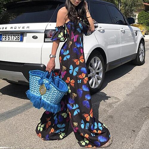Women's Jumpsuit Backless Print Butterfly Off Shoulder Elegant Vacation Going out Wide Leg Regular Fit Short Sleeve Black S M L Spring
Women's Jumpsuit Backless Print Butterfly Off Shoulder Elegant Vacation Going out Wide Leg Regular Fit Short Sleeve Black S M L Spring