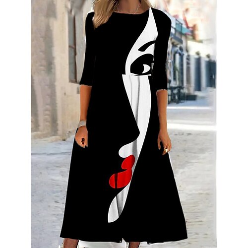 Women's A Line Dress Midi Dress Black And White Black 3/4 Length Sleeve Floral Ghost Print Fall Winter Crew Neck Fashion Casual 2022 S M L XL XXL 3XL 4XL 5XL 6XL
Women's A Line Dress Midi Dress Black And White Black 3/4 Length Sleeve Floral Ghost Print Fall Winter Crew Neck Fashion Casual 2022 S M L XL XXL 3XL 4XL 5XL 6XL
