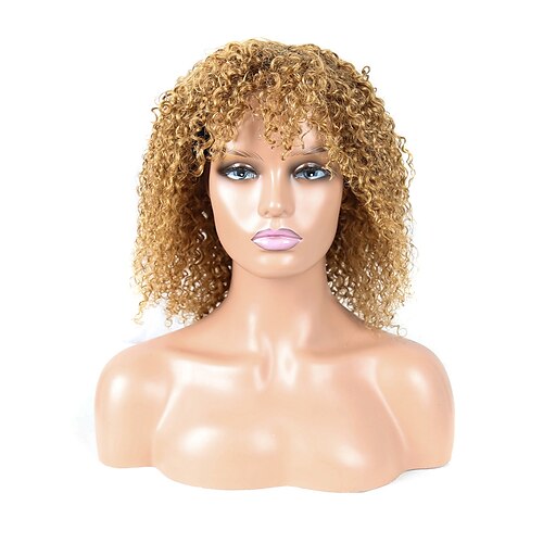

Remy Human Hair Wig Kinky Curly With Bangs Brown Capless Brazilian Hair Women's Ombre Black / Medium Auburn 8 inch 10 inch 12 inch Party / Evening Daily Wear Vacation