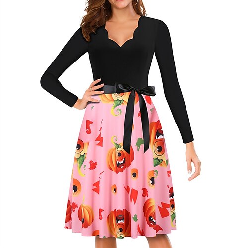 Women's Sheath Dress Vintage Dress Knee Length Dress Black Blue Purple Pink Red Long Sleeve Pumpkin Bow Print Fall Winter V Neck Vintage Elegant 2022 S M L XL XXL 3XL
Women's Sheath Dress Vintage Dress Knee Length Dress Black Blue Purple Pink Red Long Sleeve Pumpkin Bow Print Fall Winter V Neck Vintage Elegant 2022 S M L XL XXL 3XL