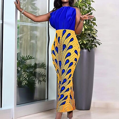 Women's Bodycon Sheath Dress Maxi long Dress Blue Sleeveless Animal Color Block Ruffle Backless Patchwork Spring Summer Strapless Modern Mature 2022 S M L XL 2XL 3XL 4XL
Women's Bodycon Sheath Dress Maxi long Dress Blue Sleeveless Animal Color Block Ruffle Backless Patchwork Spring Summer Strapless Modern Mature 2022 S M L XL 2XL 3XL 4XL