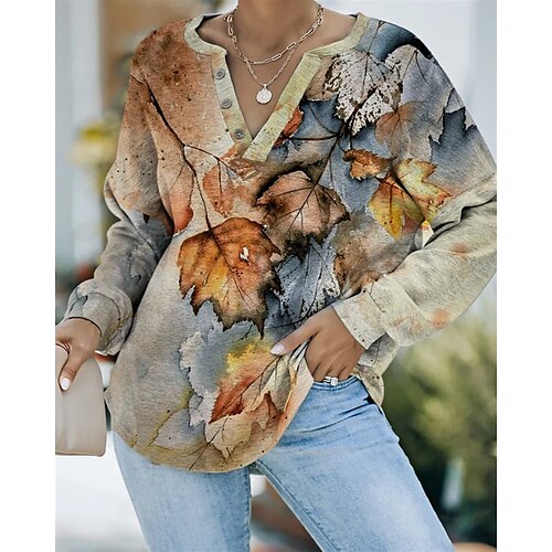Women's Blouse Shirt Orange Leaves Button Print Long Sleeve Daily Weekend Streetwear Casual V Neck Regular Floral S / 3D Print
Women's Blouse Shirt Orange Leaves Button Print Long Sleeve Daily Weekend Streetwear Casual V Neck Regular Floral S / 3D Print
