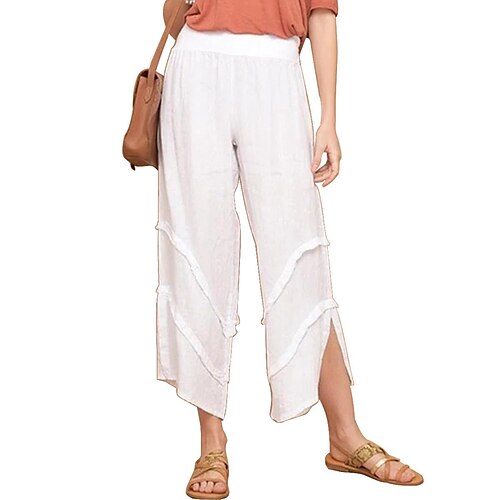 Women's Wide Leg Pants Trousers Linen / Cotton Blend Blue khaki White High Waist Fashion Casual Office Vacation Split Baggy Micro-elastic Ankle-Length Comfort Plain S M L XL 2XL
Women's Wide Leg Pants Trousers Linen / Cotton Blend Blue khaki White High Waist Fashion Casual Office Vacation Split Baggy Micro-elastic Ankle-Length Comfort Plain S M L XL 2XL