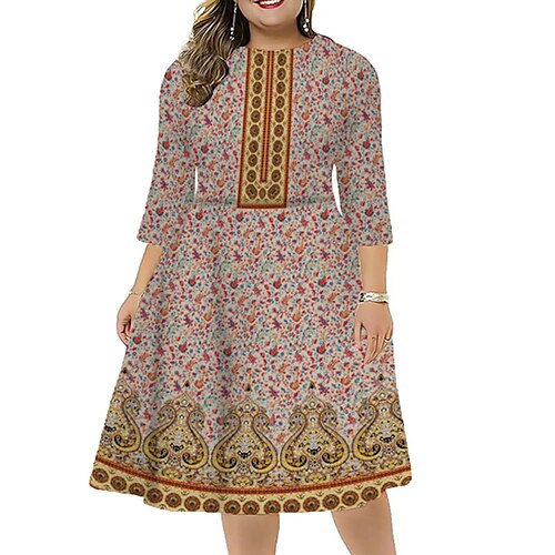 Women's Plus Size Work Dress Floral Round Neck 3/4 Length Sleeve Fall Winter Stylish Work Midi Dress Vacation Going out Dress
Women's Plus Size Work Dress Floral Round Neck 3/4 Length Sleeve Fall Winter Stylish Work Midi Dress Vacation Going out Dress