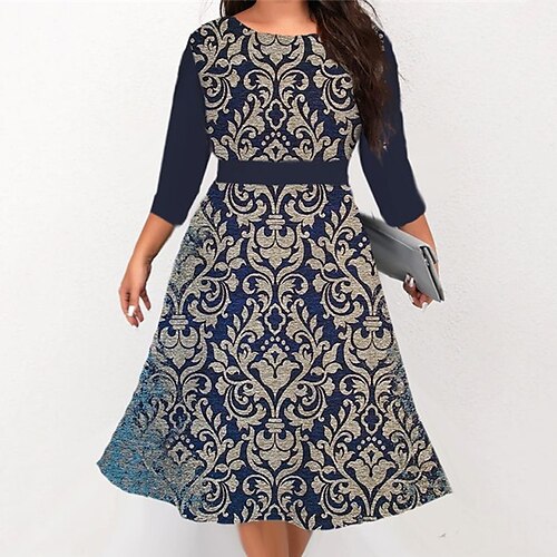 Women's Plus Size Work Dress Floral Crew Neck 3/4 Length Sleeve Fall Winter Work Elegant Midi Dress Formal Going out Dress
Women's Plus Size Work Dress Floral Crew Neck 3/4 Length Sleeve Fall Winter Work Elegant Midi Dress Formal Going out Dress