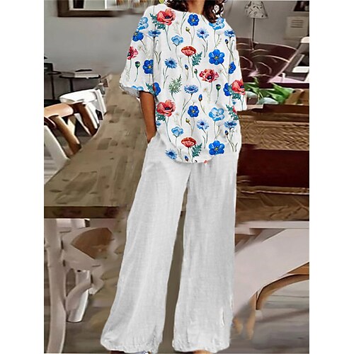 Women's Loungewear Sets 2 Pieces Flower Fashion Comfort Home Street Cotton Spandex Jersey Crew Neck Short Sleeve T shirt Tee Pant Fall Spring White
Women's Loungewear Sets 2 Pieces Flower Fashion Comfort Home Street Cotton Spandex Jersey Crew Neck Short Sleeve T shirt Tee Pant Fall Spring White