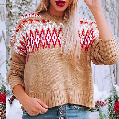 Women's Pullover Sweater jumper Jumper Ribbed Knit Knitted Geometric Crew Neck Stylish Casual Outdoor Daily Winter Fall Khaki Black S M L / Long Sleeve / Holiday / Regular Fit / Going out
Women's Pullover Sweater jumper Jumper Ribbed Knit Knitted Geometric Crew Neck Stylish Casual Outdoor Daily Winter Fall Khaki Black S M L / Long Sleeve / Holiday / Regular Fit / Going out