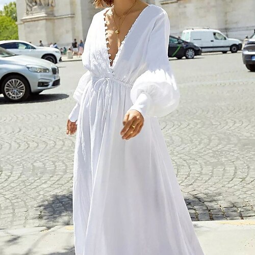 Women's Casual Dress A Line Dress Midi Dress Green White Pink Long Sleeve Pure Color Ruffle Fall Winter V Neck Casual Vacation Modern 2022 S M L XL / Cotton
Women's Casual Dress A Line Dress Midi Dress Green White Pink Long Sleeve Pure Color Ruffle Fall Winter V Neck Casual Vacation Modern 2022 S M L XL / Cotton