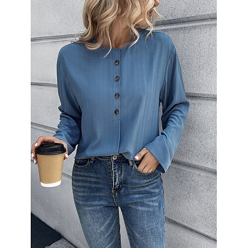 Women's Shirt Blue Khaki Red Plain Button Long Sleeve Casual Weekend Streetwear Round Neck Regular S
Women's Shirt Blue Khaki Red Plain Button Long Sleeve Casual Weekend Streetwear Round Neck Regular S