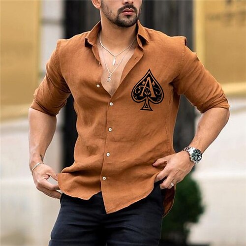 Men's Shirt Graphic Poker Turndown Brown Long Sleeve Hot Stamping Outdoor Street Button-Down Print Tops Fashion Designer Casual
Men's Shirt Graphic Poker Turndown Brown Long Sleeve Hot Stamping Outdoor Street Button-Down Print Tops Fashion Designer Casual