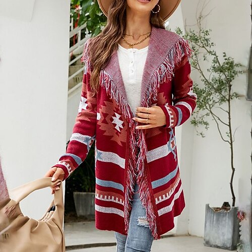 Women's Cardigan Sweater Jumper Crochet Knit Tassel Knitted Geometric Hooded Stylish Casual Outdoor Daily Winter Fall Red Black S M L / Long Sleeve / Regular Fit / Going out
Women's Cardigan Sweater Jumper Crochet Knit Tassel Knitted Geometric Hooded Stylish Casual Outdoor Daily Winter Fall Red Black S M L / Long Sleeve / Regular Fit / Going out