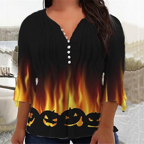 Women's Plus Size Tops Blouse Shirt Pumpkin Button Print 3/4 Length Sleeve V Neck Casual Halloween Halloween Daily Cotton Spandex Jersey Fall Winter Yellow
Women's Plus Size Tops Blouse Shirt Pumpkin Button Print 3/4 Length Sleeve V Neck Casual Halloween Halloween Daily Cotton Spandex Jersey Fall Winter Yellow