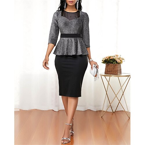 Women's Sequin Dress Bodycon Knee Length Dress Black 3/4 Length Sleeve Pure Color Sequins Patchwork Fake two piece Fall Winter Crew Neck Stylish Modern 2022 S M L XL 2XL 3XL 4XL 5XL
Women's Sequin Dress Bodycon Knee Length Dress Black 3/4 Length Sleeve Pure Color Sequins Patchwork Fake two piece Fall Winter Crew Neck Stylish Modern 2022 S M L XL 2XL 3XL 4XL 5XL