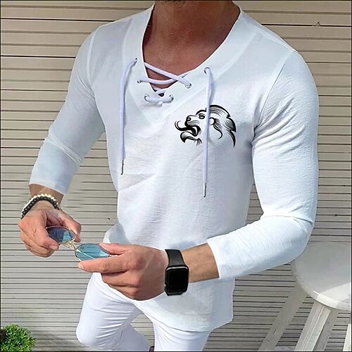 Men's Shirt Solid Color Lion V Neck White Black Blue Gray Pink 3/4-Length Sleeve Outdoor Street Drawstring Print Tops Fashion Designer Casual Breathable / Summer / Spring / Summer
Men's Shirt Solid Color Lion V Neck White Black Blue Gray Pink 3/4-Length Sleeve Outdoor Street Drawstring Print Tops Fashion Designer Casual Breathable / Summer / Spring / Summer