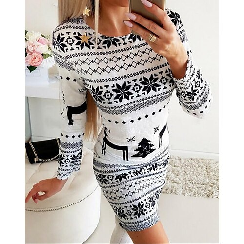Women's Christmas Sweater Dress Winter Dress Bodycon White Long Sleeve Geometric Snowflake Print Winter Fall Crew Neck Stylish Modern 2022 S M L XL 2XL Sheath Dress
Women's Christmas Sweater Dress Winter Dress Bodycon White Long Sleeve Geometric Snowflake Print Winter Fall Crew Neck Stylish Modern 2022 S M L XL 2XL Sheath Dress