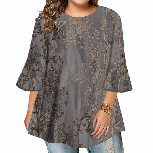 Women's Plus Size Tops Blouse Shirt Floral Print 3/4 Length Sleeve Crewneck Casual Daily Holiday Cotton Spandex Jersey Fall Winter Light Grey Gray
Women's Plus Size Tops Blouse Shirt Floral Print 3/4 Length Sleeve Crewneck Casual Daily Holiday Cotton Spandex Jersey Fall Winter Light Grey Gray