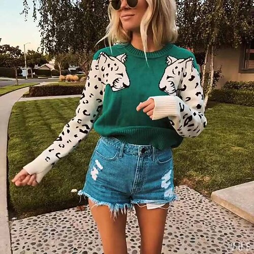 Women's Pullover Sweater Jumper Knit Animal Round Neck Casual Daily Fall Winter Green Black S M L / Long Sleeve / Regular Fit
Women's Pullover Sweater Jumper Knit Animal Round Neck Casual Daily Fall Winter Green Black S M L / Long Sleeve / Regular Fit
