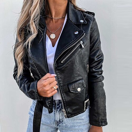 Women's Faux Leather Jacket Warm Breathable Outdoor Street Daily Zipper Pocket Zipper Turndown Modern Street Style Solid Color Regular Fit Outerwear Long Sleeve Winter Fall Black Wine S M L XL XXL 3XL
Women's Faux Leather Jacket Warm Breathable Outdoor Street Daily Zipper Pocket Zipper Turndown Modern Street Style Solid Color Regular Fit Outerwear Long Sleeve Winter Fall Black Wine S M L XL XXL 3XL