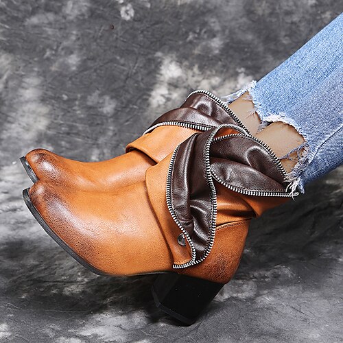 Women's Boots Party Daily Go Go Boots Booties Ankle Boots Winter Chunky Heel Round Toe Sweet PU Leather Zipper Color Block dark brown Black Blue
Women's Boots Party Daily Go Go Boots Booties Ankle Boots Winter Chunky Heel Round Toe Sweet PU Leather Zipper Color Block dark brown Black Blue