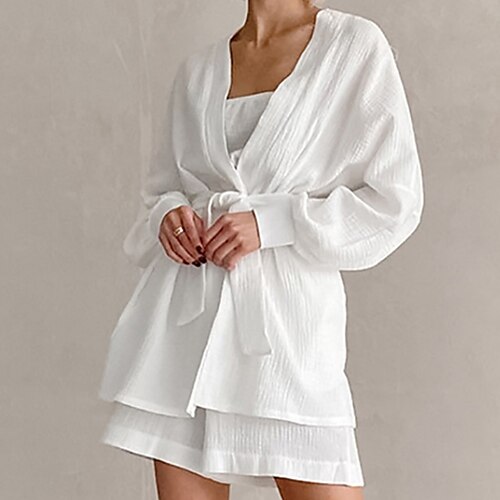 Women's Loungewear Sets 2 Pieces Pure Color Comfort Home Daily Bed Cotton Breathable Gift V Wire Long Sleeve Shorts Spring Summer Brown White
Women's Loungewear Sets 2 Pieces Pure Color Comfort Home Daily Bed Cotton Breathable Gift V Wire Long Sleeve Shorts Spring Summer Brown White
