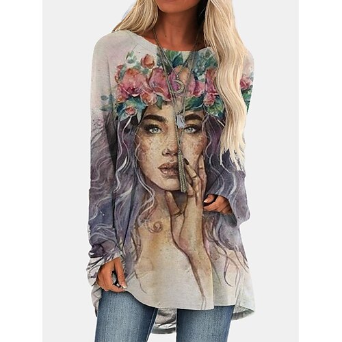 Women's T shirt Tee Green Blue White Graphic Portrait Print Long Sleeve Casual Daily Basic Round Neck Regular Floral S / 3D Print
Women's T shirt Tee Green Blue White Graphic Portrait Print Long Sleeve Casual Daily Basic Round Neck Regular Floral S / 3D Print