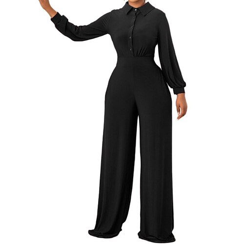 Women's Jumpsuit Button Solid Color Shirt Collar Streetwear Going out Regular Fit Long Sleeve Black Blue Purple S M L Fall
Women's Jumpsuit Button Solid Color Shirt Collar Streetwear Going out Regular Fit Long Sleeve Black Blue Purple S M L Fall