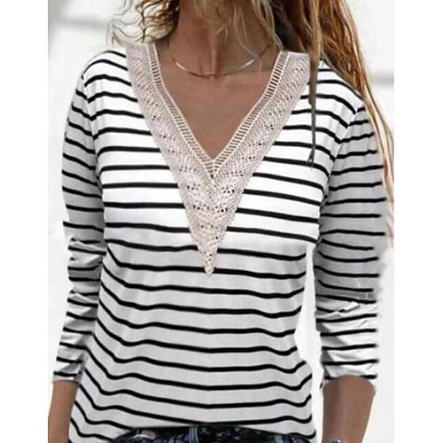 Women's T shirt Tee White Striped Lace Trims Print Long Sleeve Daily Weekend Basic V Neck Regular Cotton Painting S / 3D Print
Women's T shirt Tee White Striped Lace Trims Print Long Sleeve Daily Weekend Basic V Neck Regular Cotton Painting S / 3D Print