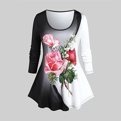 Women's Plus Size Tops T shirt Tee Floral Print Long Sleeve Crewneck Streetwear Daily Going out Polyester Fall Winter Black
Women's Plus Size Tops T shirt Tee Floral Print Long Sleeve Crewneck Streetwear Daily Going out Polyester Fall Winter Black