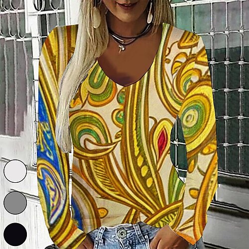 Women's T shirt Tee Yellow Graphic Graffiti Print Long Sleeve Casual Daily Vintage V Neck Regular Painting S / 3D Print
Women's T shirt Tee Yellow Graphic Graffiti Print Long Sleeve Casual Daily Vintage V Neck Regular Painting S / 3D Print