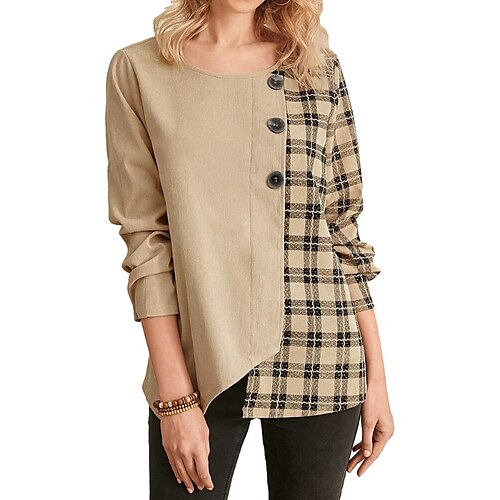 Women's Blouse Shirt Khaki Plaid Button Print Long Sleeve Daily Weekend Streetwear Casual Round Neck Regular S / 3D Print
Women's Blouse Shirt Khaki Plaid Button Print Long Sleeve Daily Weekend Streetwear Casual Round Neck Regular S / 3D Print