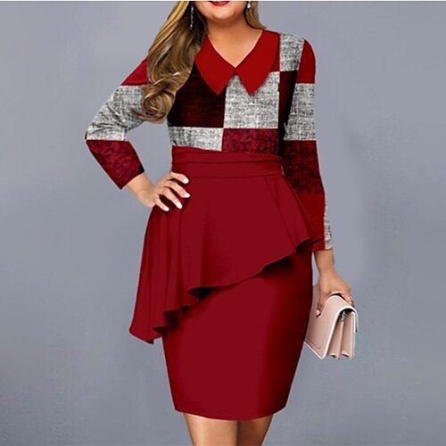 Women's Plus Size Work Dress Plaid Shirt Collar Ruffle Long Sleeve Fall Winter Work Formal Midi Dress Vacation Going out Dress / Print
Women's Plus Size Work Dress Plaid Shirt Collar Ruffle Long Sleeve Fall Winter Work Formal Midi Dress Vacation Going out Dress / Print
