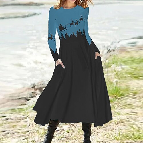 Women's Casual Dress A Line Dress Midi Dress Blue Long Sleeve Elk Pocket Print Fall Winter Round Neck Vacation Casual 2022 S M L XL XXL 3XL
Women's Casual Dress A Line Dress Midi Dress Blue Long Sleeve Elk Pocket Print Fall Winter Round Neck Vacation Casual 2022 S M L XL XXL 3XL