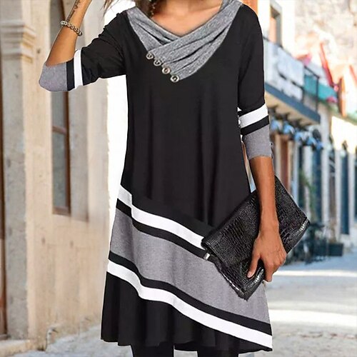 Women's T shirt Dress Color Block Daily Weekend T shirt Dress 3/4 Length Sleeve Button Print V Neck Basic Black S / 3D Print
Women's T shirt Dress Color Block Daily Weekend T shirt Dress 3/4 Length Sleeve Button Print V Neck Basic Black S / 3D Print