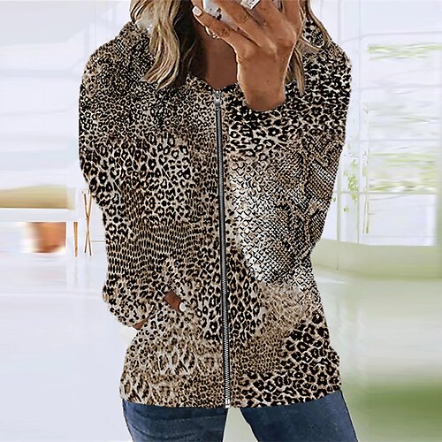 Women's Casual Jacket Warm Breathable Outdoor Street Going out Casual Daily Zipper Full Zip Print Zipper Hoodie Preppy Style Leopard Regular Fit Outerwear Long Sleeve Winter Fall Brown S M L XL XXL
Women's Casual Jacket Warm Breathable Outdoor Street Going out Casual Daily Zipper Full Zip Print Zipper Hoodie Preppy Style Leopard Regular Fit Outerwear Long Sleeve Winter Fall Brown S M L XL XXL