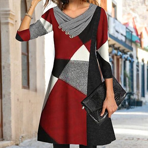 Women's T shirt Dress Color Block Daily Weekend T shirt Dress 3/4 Length Sleeve Button Print V Neck Basic Red S / 3D Print
Women's T shirt Dress Color Block Daily Weekend T shirt Dress 3/4 Length Sleeve Button Print V Neck Basic Red S / 3D Print