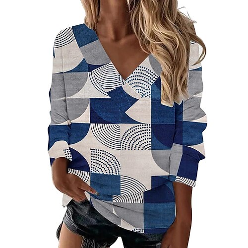 Women's Blouse Shirt Blue Khaki Orange Geometric Print Long Sleeve Holiday Weekend Streetwear Ethnic V Neck Regular Geometric S / 3D Print
Women's Blouse Shirt Blue Khaki Orange Geometric Print Long Sleeve Holiday Weekend Streetwear Ethnic V Neck Regular Geometric S / 3D Print